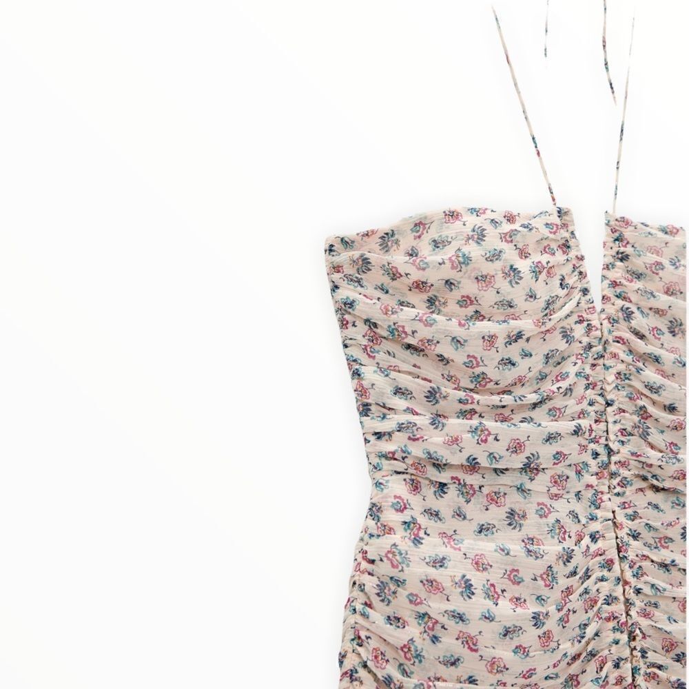 Zara Off White Metallic Thread Draped Print Mini Dress Size L Halter NWT Style - Picture 4 of 13
